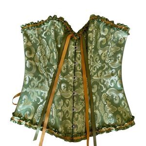 Hook Lace Canvas Sexy Brocade Waist Training Corset Green Sz S #2408